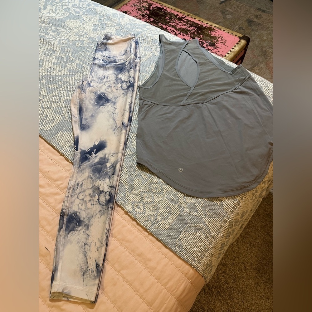 LOT of 2 - LULULEMON top sz 4 and 2 Bird leggings sz S